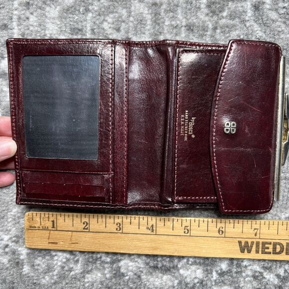 Bosca Vintage Kiss Lock Wallet Card Holder Mahogany Leather 4.5" x 4" USA - Picture 10 of 10